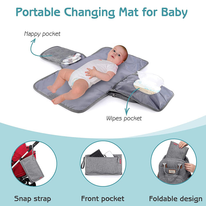 Baby Wickelrucksack Wickeltasche Rucksack mit tragbarer Wickelauflage, Schnullerhalter und Kinderwagengurten, Babytasche Multifunktional 