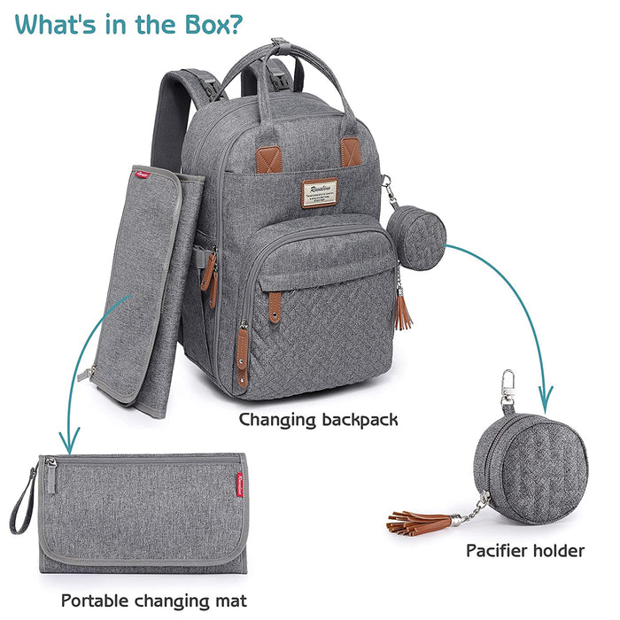 Baby Wickelrucksack Wickeltasche Rucksack mit tragbarer Wickelauflage, Schnullerhalter und Kinderwagengurten, Babytasche Multifunktional 