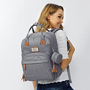 Baby Wickelrucksack Wickeltasche Rucksack mit tragbarer Wickelauflage, Schnullerhalter und Kinderwagengurten, Babytasche Multifunktional 