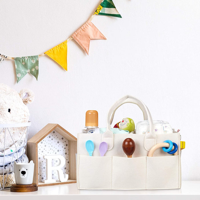 Baby Windel Caddy, 11 Fächer, entnehmbare Trenner, tragbare Filztasche, Auto & Wickeltisch Organizer, beige