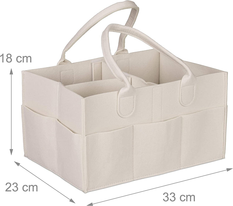 Baby Windel Caddy, 11 Fächer, entnehmbare Trenner, tragbare Filztasche, Auto & Wickeltisch Organizer, beige