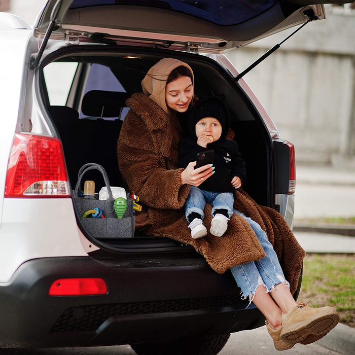 Baby Windel Caddy, 11 Fächer, entnehmbare Trenner, tragbare Filztasche, Auto & Wickeltisch Organizer, beige