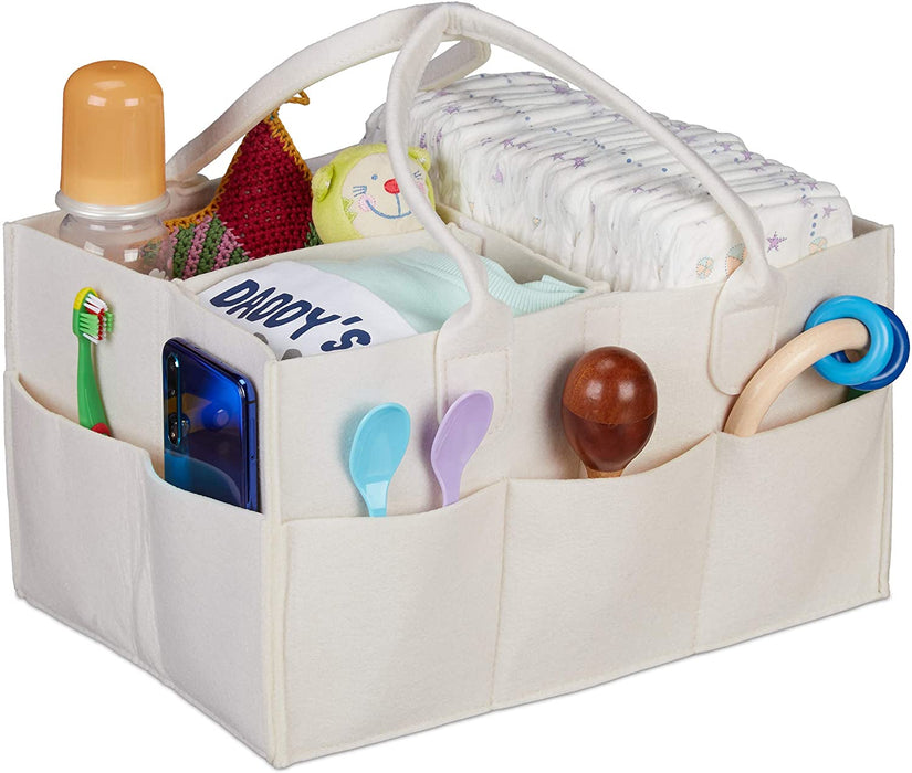 Baby Windel Caddy, 11 Fächer, entnehmbare Trenner, tragbare Filztasche, Auto & Wickeltisch Organizer, beige