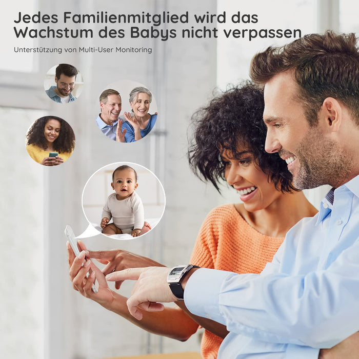 Babyphone mit Kamera 1080P, 5" Babyphone Video, PTZ 355°, Bewegungs- und Geräuscherkennung, Temperatur- und Luftfeuchtigkeitsüberwachung