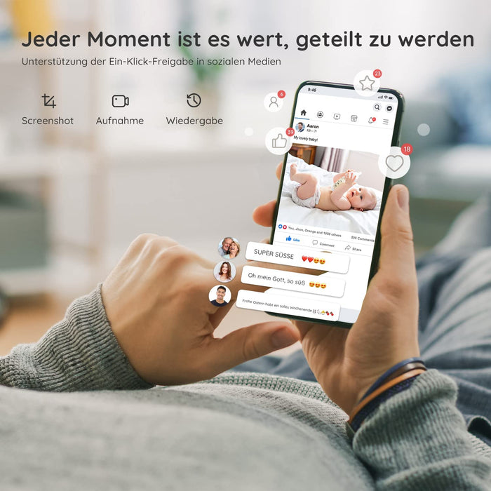 Babyphone mit Kamera 1080P, 5" Babyphone Video, PTZ 355°, Bewegungs- und Geräuscherkennung, Temperatur- und Luftfeuchtigkeitsüberwachung