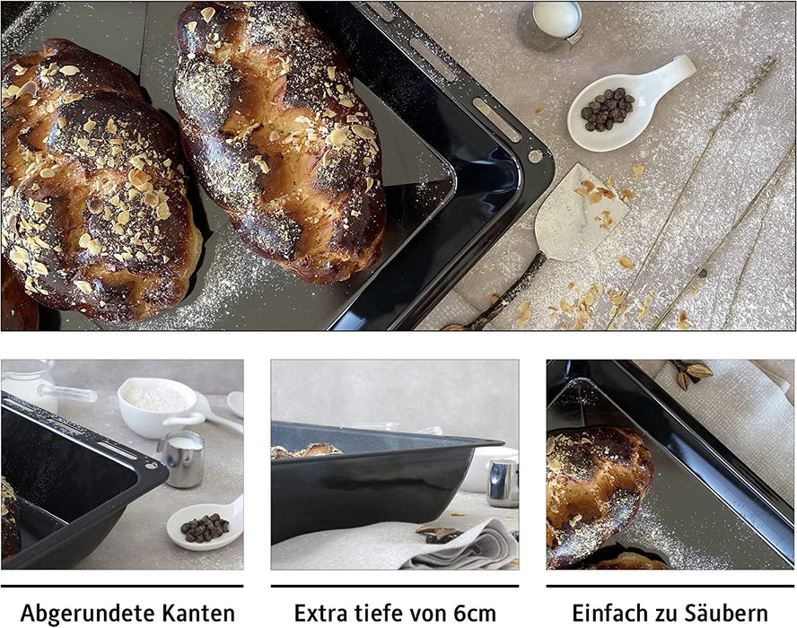 Backblech 45.5 x 37.5 x 6 cm, Extra Tiefe Emaillierte Fettpfanne für Backofen und Herd, Passend für Bosch, Siemens, Neff, Constructa, Flavel