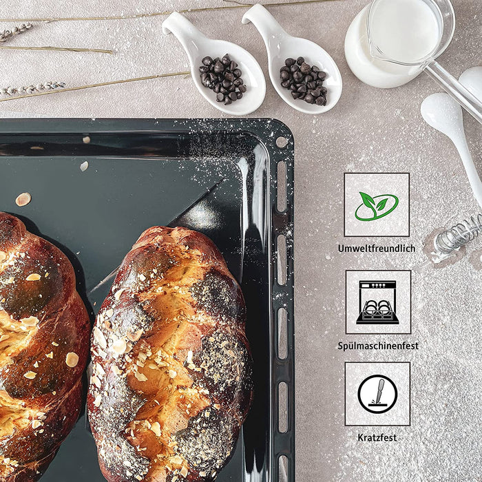 Backblech 45,5 x 37,5 x 3 cm, Emailliert Fettpfanne für Backofen & Herd, Passend für Bosch, Siemens, Neff, Constructa, Flavel, Kratzfest & Rostfrei