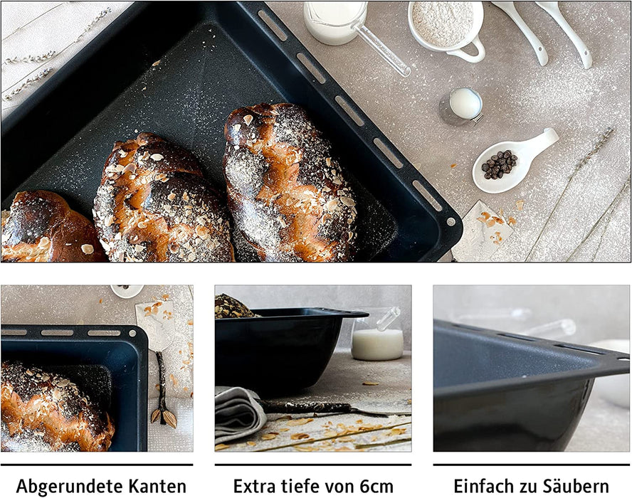 Backblech mit Antihaftbeschichtung 45.5 x 37.5 x 6 cm, Extra Tiefe Fettpfanne für Backofen und Herd, Passend für Bosch, Siemens, Neff, Constructa
