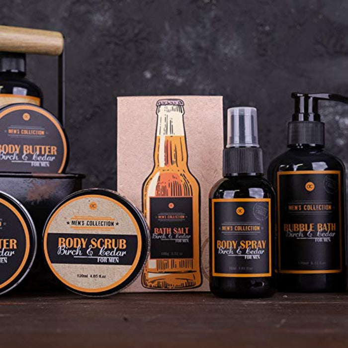 Bade- Und Dusch- Geschenkset Mens´s Collection Im Metallkorb Mit Tragegriff, 7-Teiliges Geschenkset Für Männer Herren