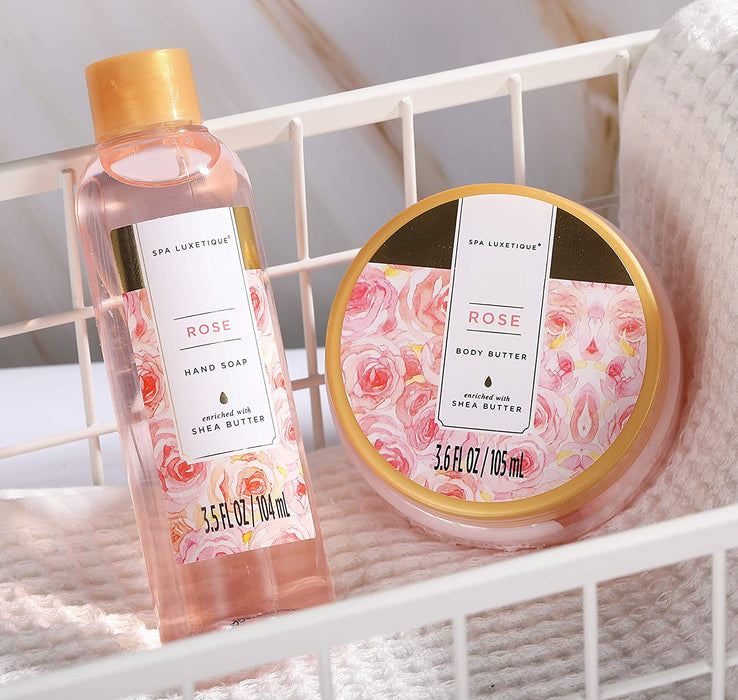 Bade Geschenkset SPA LUXETIQUE 10tlg Rosenduft Geschenke für Frauen mit Handtasche, Geburtstagsgeschenke Damen, Wellness set für Frauen