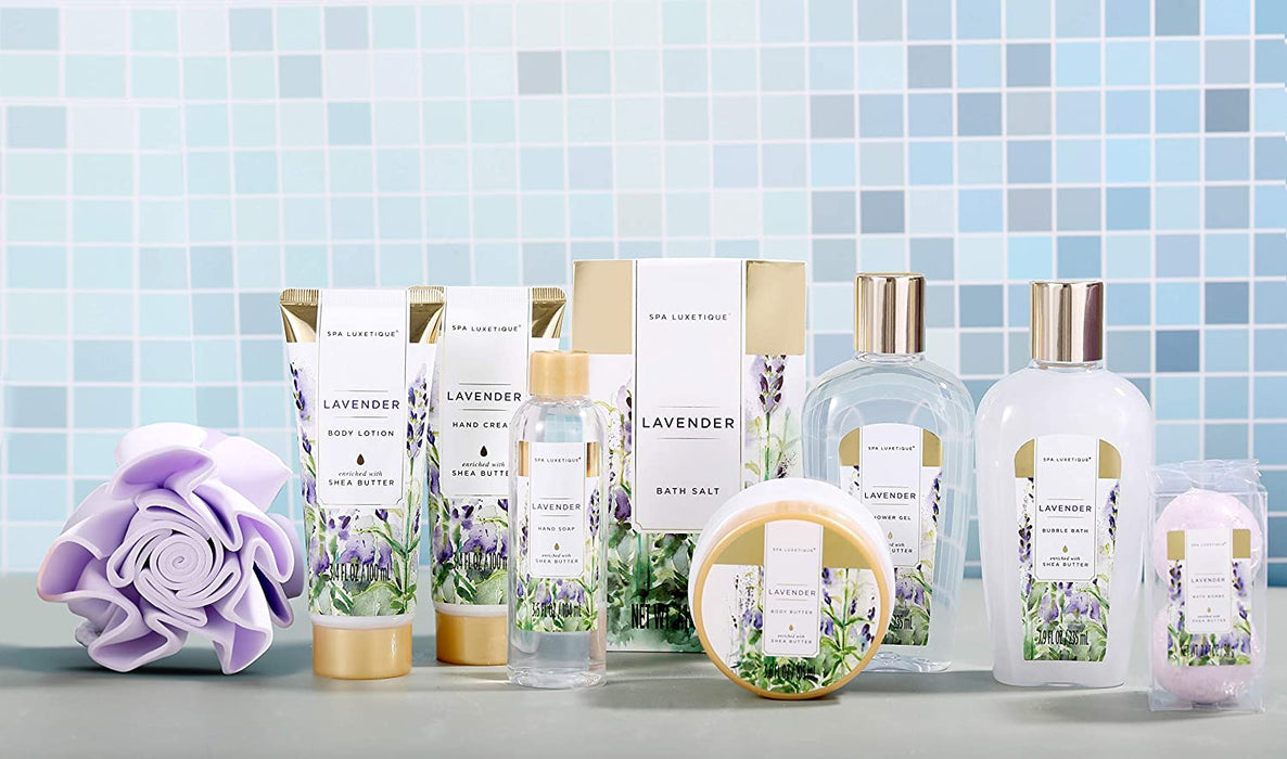  Bade Geschenkset für Frauen 10tlg. Lavender Duft Geburtstaggeschenk Damen Wellness set für Frauen Handcreme, Duschgel, Schaumbad, Bodylotion