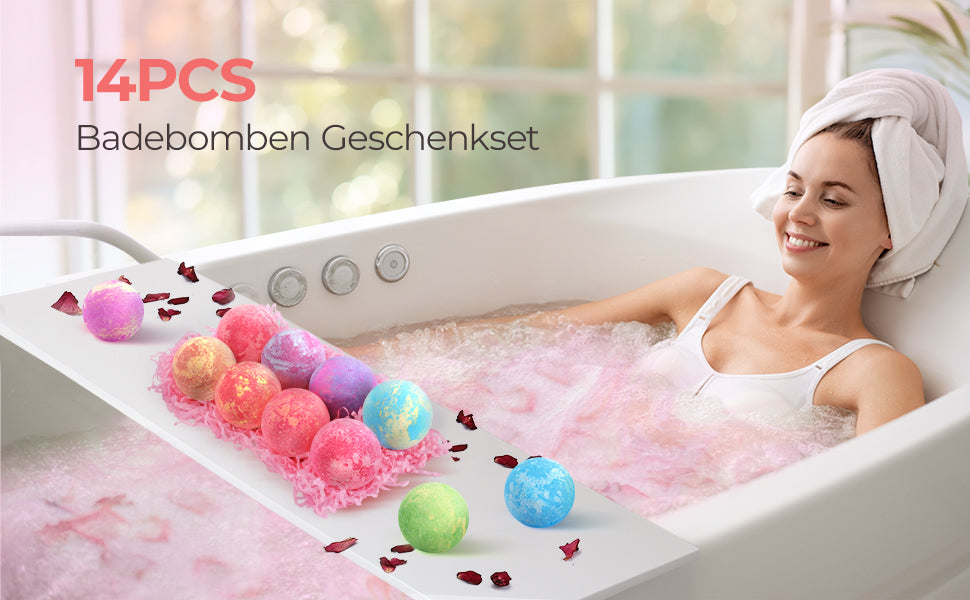 Badebomben Geschenkset 14pcs, Handgefertigte Badebomben Set mit Duftölen & Meersalz, Badekugeln Geschenk für Frauen und Kinder, Bath Bombs 