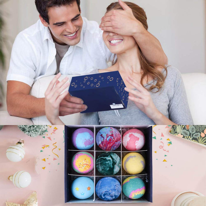 Badebomben Geschenkset Frauen (6 x 100g) mit 3 Duftkerze, Handgefertigte Badekugeln Bäder Geschenke für Frauen, Mama, Frau, Freundin