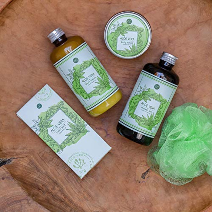 Badeset-Geschenk Aloe Vera von Accentra – Wunderschönes 6-teiliges Pflegeset, Geschenkset, SPA-Set für jeden Anlass!