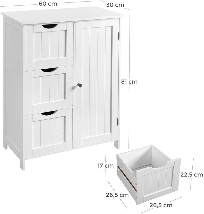 Badezimmerschrank, Badschrank mit 3 großen Schubladen und Einer verstellbaren Regalebene, 60 x 30 x 81 cm, weiß