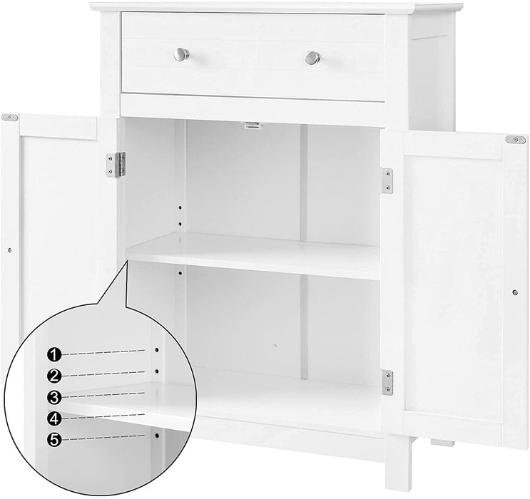 Badezimmerschrank, Badschrank mit Schublade und verstellbarem Zwischenfach, Aufbewahrungsschrank, Landhausstil, 60 x 30 x 80 cm, weiß