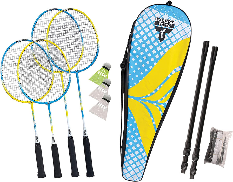 Badminton-Set Family, Komplettset mit 2 Juniorschläger 53 cm, 2 Standardschläger, 3 Federbälle, höhenverstellbare Netzgarnitur, in wertiger Tasche