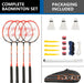  Badmintonschläger, Badmintonschläger Set mit 4 Badmintonschlägern und 3 Federbällen, Tragetasche, Kohlefaser Komplettes Badminton Set 