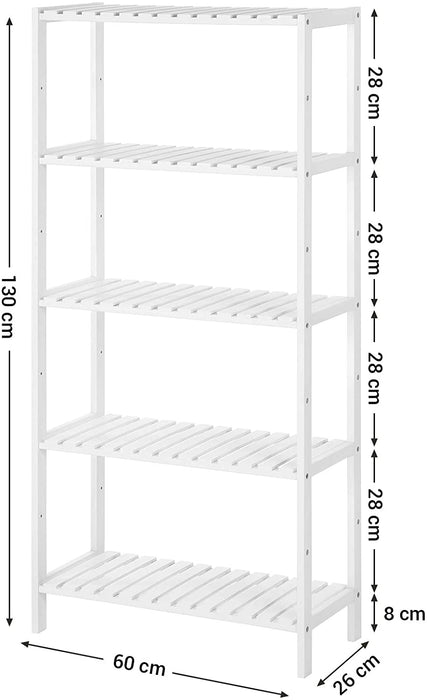 Badregal, Badezimmerregal mit 5 Ebenen, Standregal, aus Bambus, 9-stufig höhenverstellbar, multifunktional, für Wohnzimmer, Flur, Küche