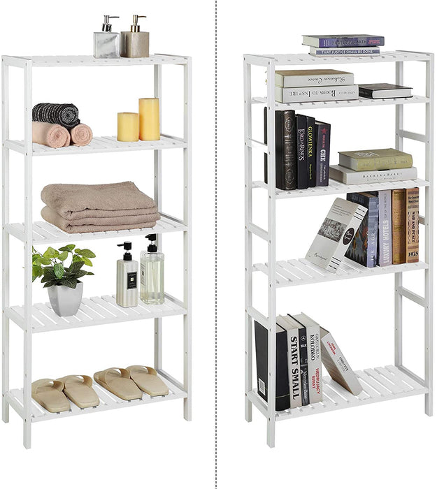 Badregal, Badezimmerregal mit 5 Ebenen, Standregal, aus Bambus, 9-stufig höhenverstellbar, multifunktional, für Wohnzimmer, Flur, Küche