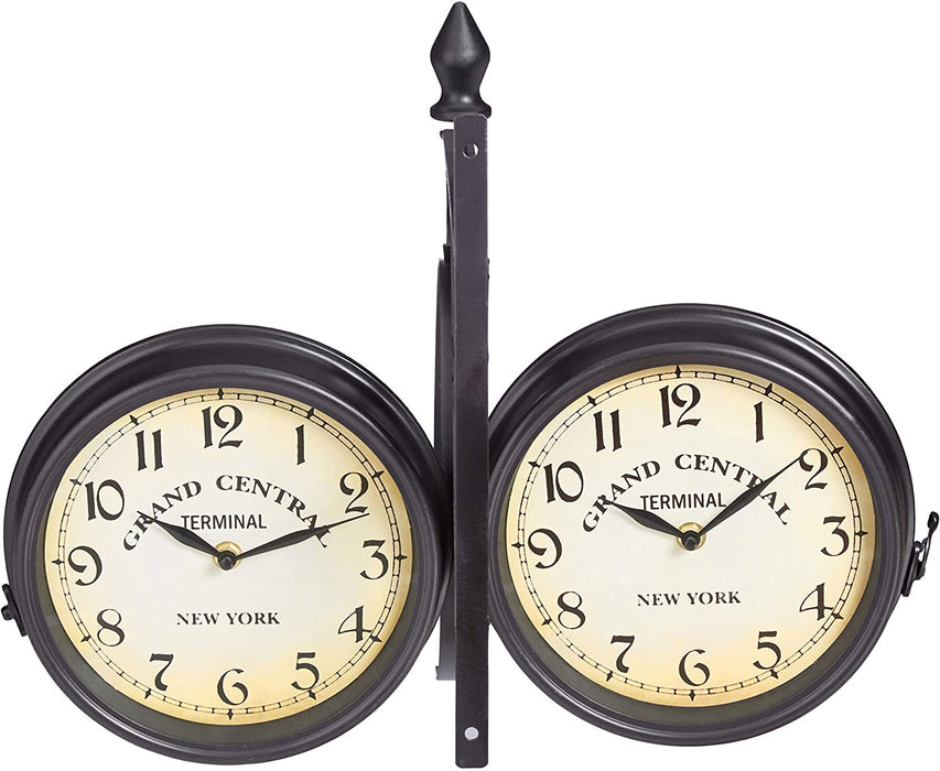 Bahnhofsuhr doppelseitig, Batterie, Retro, New York, HBT 35 x 35 x 10 cm, zweiseitige Wanduhr Vintage, schwarz, Eisen