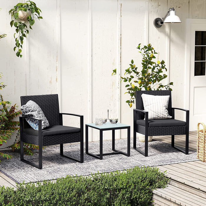 Balkonmöbel, Gartenmöbel-Set, aus PE-Polyrattan, Lounge-Set, Tisch und 2 Stühle, Terrassenmöbel, einfache Montage, Outdoor, für Terrasse, Balkon