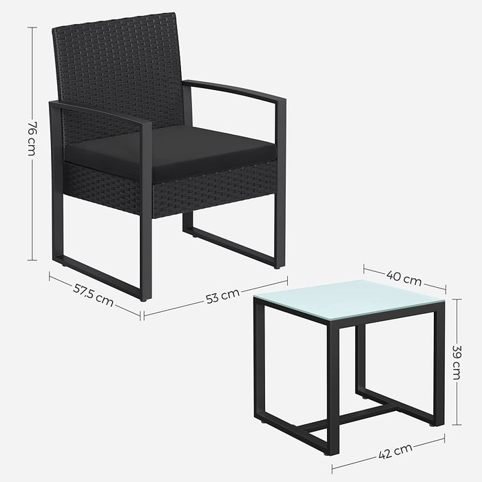 Balkonmöbel, Gartenmöbel-Set, aus PE-Polyrattan, Lounge-Set, Tisch und 2 Stühle, Terrassenmöbel, einfache Montage, Outdoor, für Terrasse, Balkon