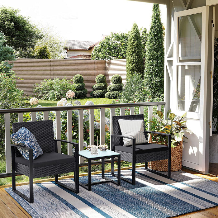 Balkonmöbel, Gartenmöbel-Set, aus PE-Polyrattan, Lounge-Set, Tisch und 2 Stühle, Terrassenmöbel, einfache Montage, Outdoor, für Terrasse, Balkon