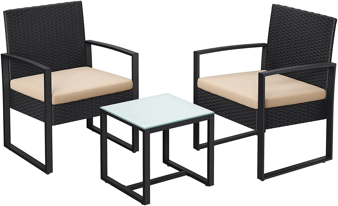 Balkonmöbel, Gartenmöbel-Set, aus PE-Polyrattan, Lounge-Set, Tisch und 2 Stühle, Terrassenmöbel, einfache Montage, Outdoor, für Terrasse, Balkon