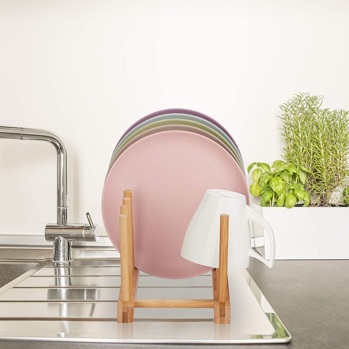 Bambus Abtropfgestell, länglich & modern, Wohnmobil, Tellerhalter, 8 Schneidebretter, Deckel & Teller, natur, 12 x 34 x 12.5 cm