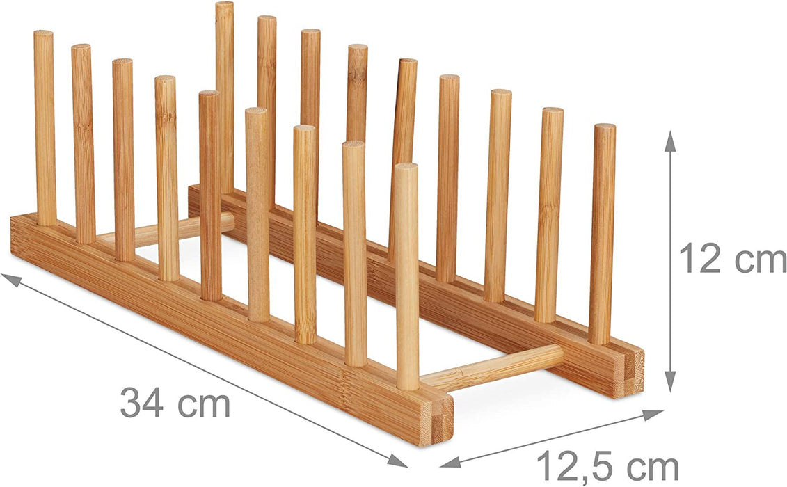 Bambus Abtropfgestell, länglich & modern, Wohnmobil, Tellerhalter, 8 Schneidebretter, Deckel & Teller, natur, 12 x 34 x 12.5 cm