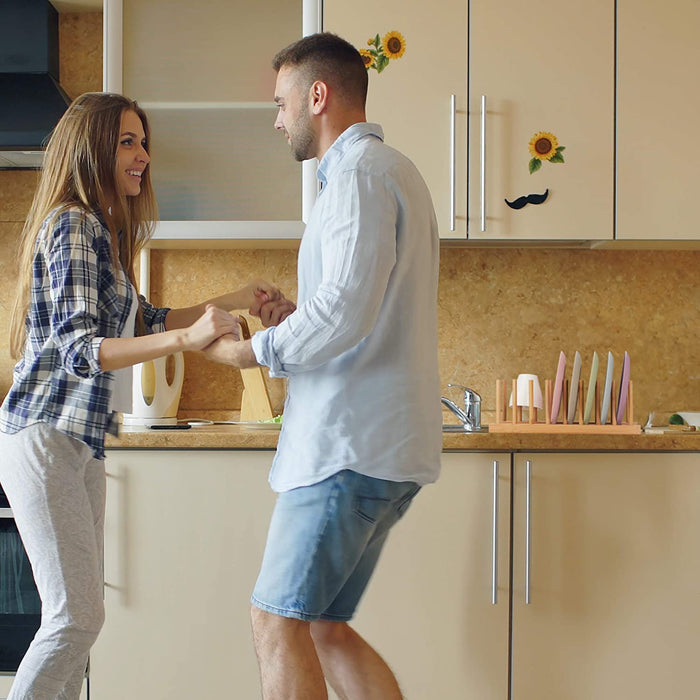 Bambus Abtropfgestell, länglich & modern, Wohnmobil, Tellerhalter, 8 Schneidebretter, Deckel & Teller, natur, 12 x 34 x 12.5 cm