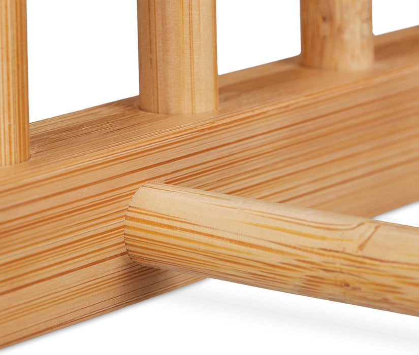 Bambus Abtropfgestell, länglich & modern, Wohnmobil, Tellerhalter, 8 Schneidebretter, Deckel & Teller, natur, 12 x 34 x 12.5 cm