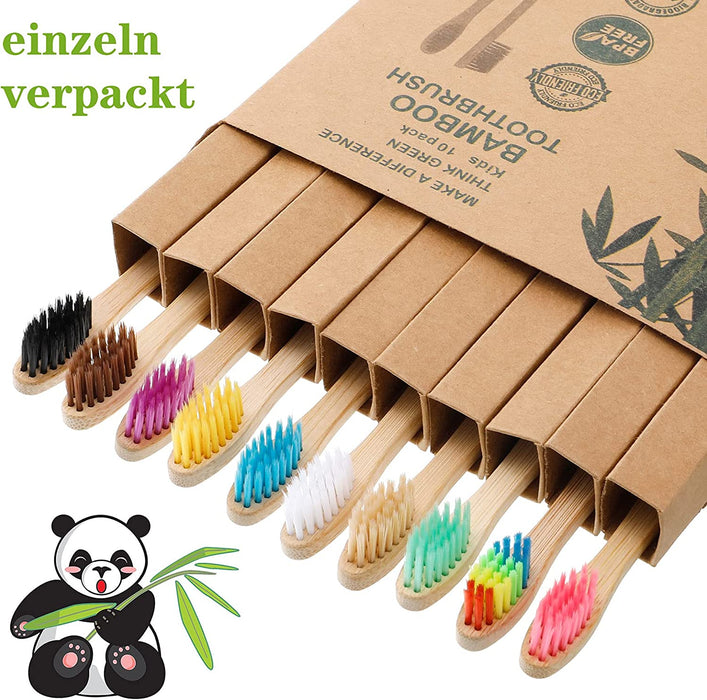 Bambus Zahnbürsten 10 Stück Natrliches Holzzahnbrste für Kinder Weichen Borsten Umweltfreundliches Zahnbrste, Plastikfrei, BPA Frei, Bioabbaubare