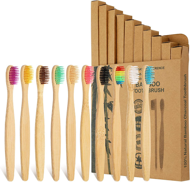 Bambus Zahnbürsten 10 Stück Natrliches Holzzahnbrste für Kinder Weichen Borsten Umweltfreundliches Zahnbrste, Plastikfrei, BPA Frei, Bioabbaubare