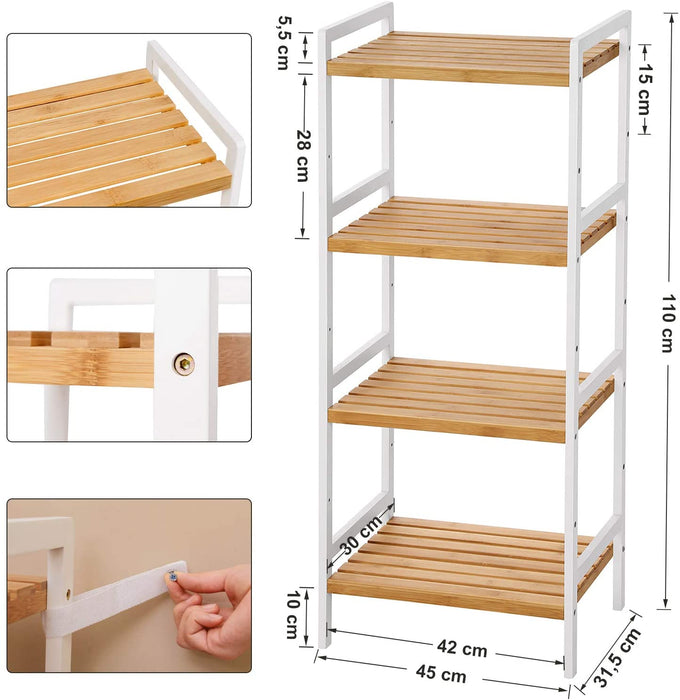 Bambusregal, Küchenregal, Badregal, Bücherregal, Standregal mit 4 Ablagen, 45 x 31,5 x 111 cm, für Bad, Küche, Wohnzimmer, Schlafzimmer, Balkon