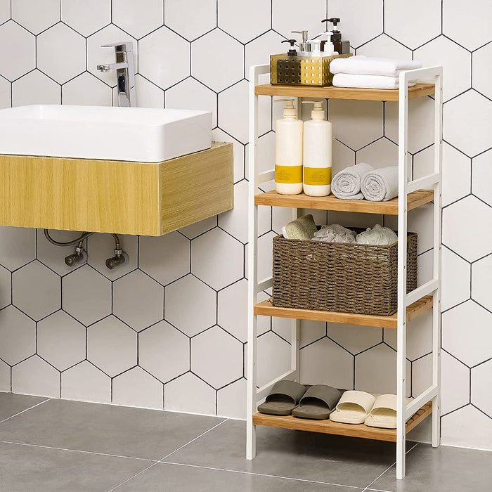 Bambusregal, Küchenregal, Badregal, Bücherregal, Standregal mit 4 Ablagen, 45 x 31,5 x 111 cm, für Bad, Küche, Wohnzimmer, Schlafzimmer, Balkon