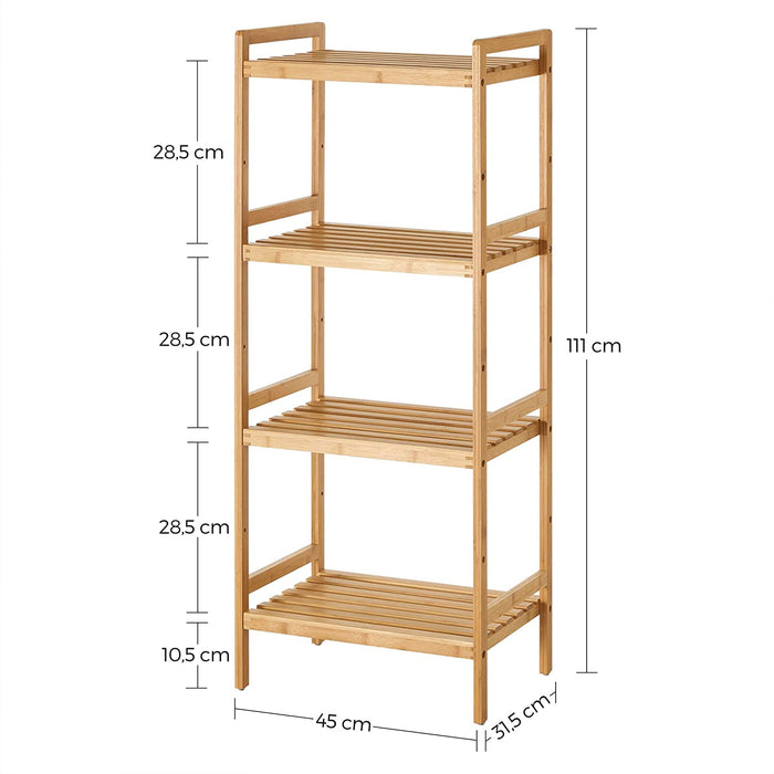 Bambusregal, Küchenregal, Badregal, Bücherregal, Standregal mit 4 Ablagen, 45 x 31,5 x 111 cm, für Bad, Küche, Wohnzimmer, Schlafzimmer, Balkon