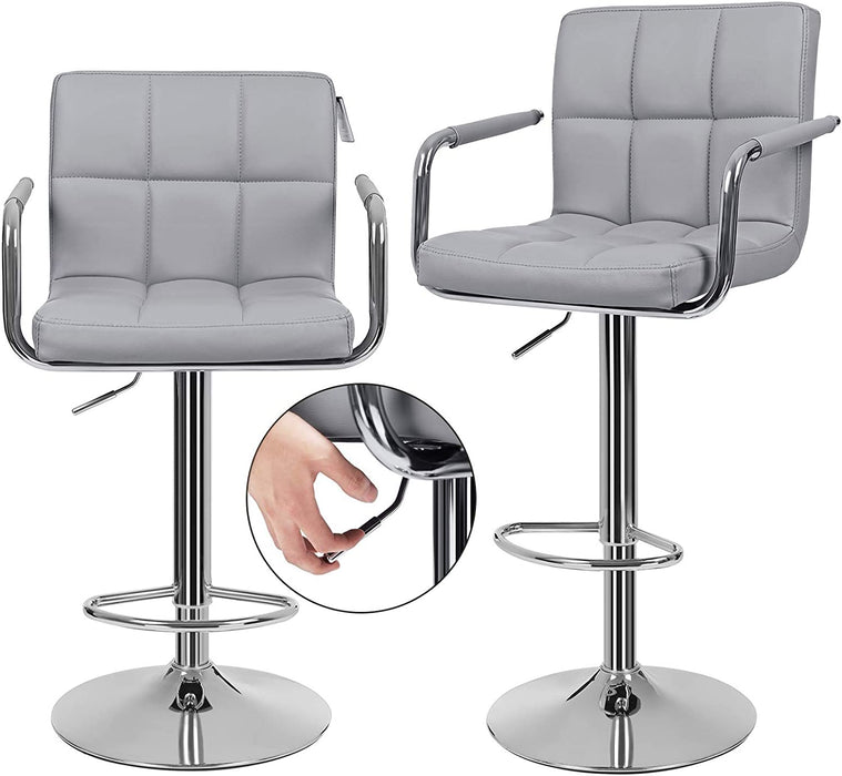 Barhocker 2er Set, höhenverstellbare, Barstuhl mit PU-Bezug, 360° Drehstuhl, Küchenstühle mit Armlehnen, Rückenlehne und Fußstütze, verchromter Stahl