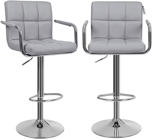 Barhocker 2er Set, höhenverstellbare, Barstuhl mit PU-Bezug, 360° Drehstuhl, Küchenstühle mit Armlehnen, Rückenlehne und Fußstütze, verchromter Stahl