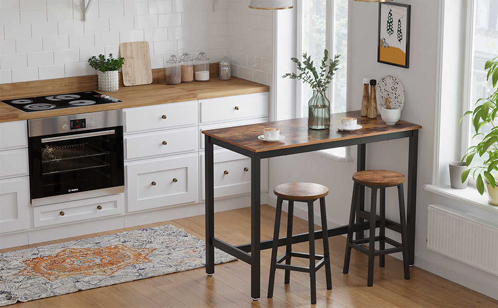 Barhocker, 2er Set Barstühle, Küchenstühle mit stabilem Stahlgestell, Höhe 65 cm, rund, einfache Montage, Industriestil, vintagebraun-schwarz