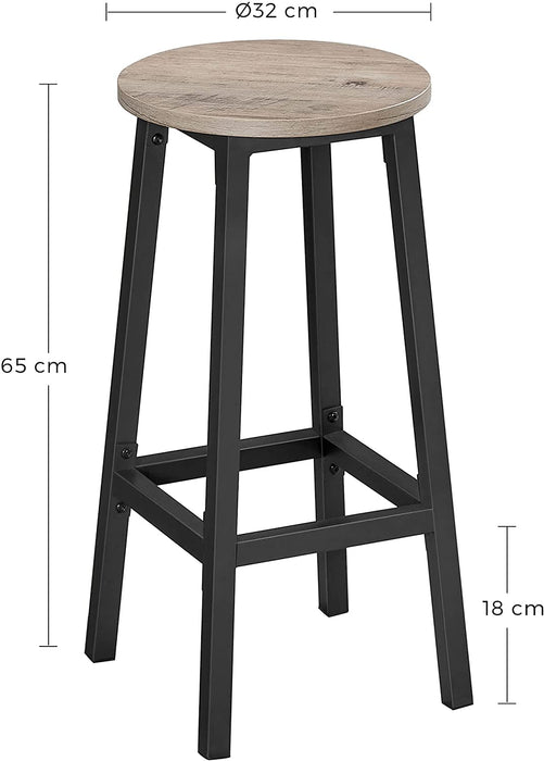 Barhocker, 2er Set Barstühle, Küchenstühle mit stabilem Stahlgestell, Höhe 65 cm, rund, einfache Montage, Industriestil, Greige-schwarz