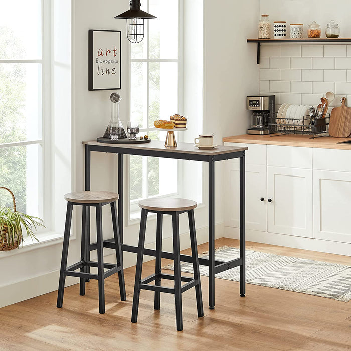 Barhocker, 2er Set Barstühle, Küchenstühle mit stabilem Stahlgestell, Höhe 65 cm, rund, einfache Montage, Industriestil, Greige-schwarz