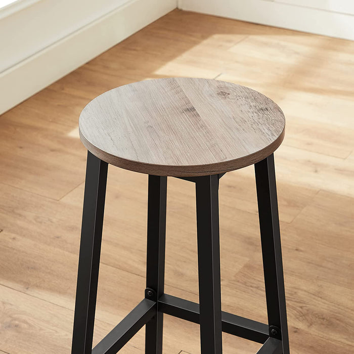 Barhocker, 2er Set Barstühle, Küchenstühle mit stabilem Stahlgestell, Höhe 65 cm, rund, einfache Montage, Industriestil, Greige-schwarz