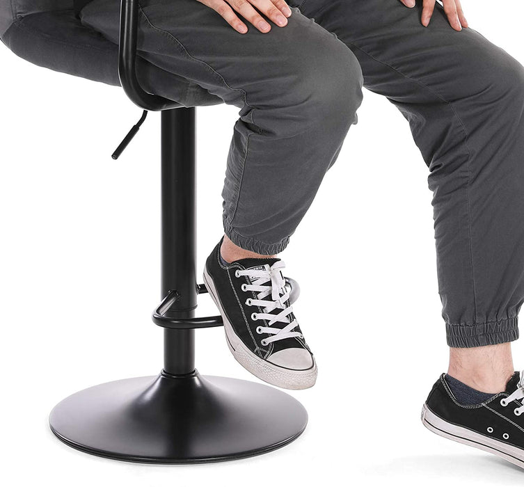 Barhocker, 2er Set Barstühle, mit Samtbezug, höhenverstellbar, Küchenstühle, Drehstühle mit Armlehnen, Rückenlehne und Fußstütze, Metall, dunkelgrau