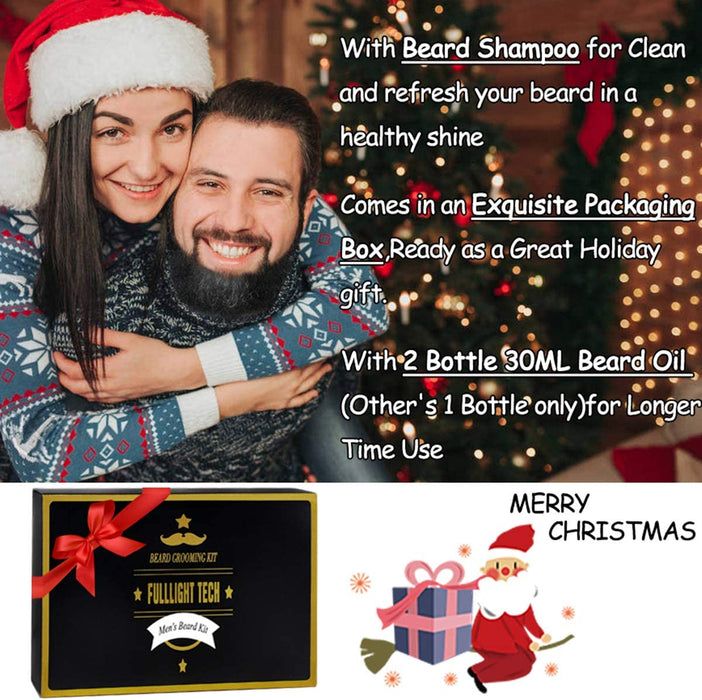Bartpflege Set Geschenke für Männer mit Bartshampoo, Bartöl Wachstum, Bart Balsam, Bart Kamm, Bartbürste, Bartschere, Bartschablonen Geschenk für ihn