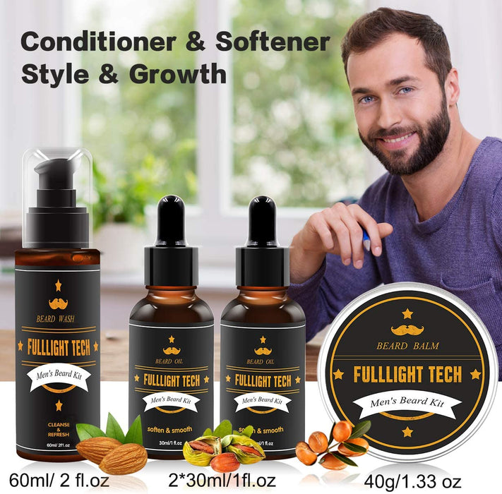Bartpflege Set Geschenke für Männer mit Bartshampoo, Bartöl Wachstum, Bart Balsam, Bart Kamm, Bartbürste, Bartschere, Bartschablonen Geschenk für ihn