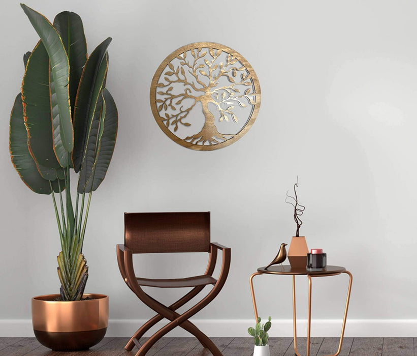 Baum des Lebens Wanddeko Gold Baum Wanddekoration DekoTree of Life Wooden Wall Decoration Family Wall Art Geometrische Ornamente Minimalistische