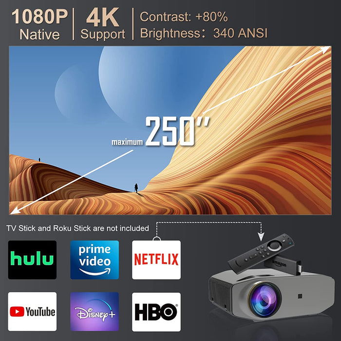 Beamer Full HD WLAN Bluetooth - Artlii Energon2 5.0G WiFi Beamer 4K Unterstützt 1080P Native Beamer mit 250" und Zoom 340ANSI Projektor Kompatibel 