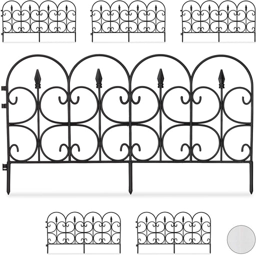 Beetzaun aus wetterfestem Kunststoff, 30cm hoch, schöner Dekozaun, mit Erdspießen, 6-teiliges Set, 4m, schwarz